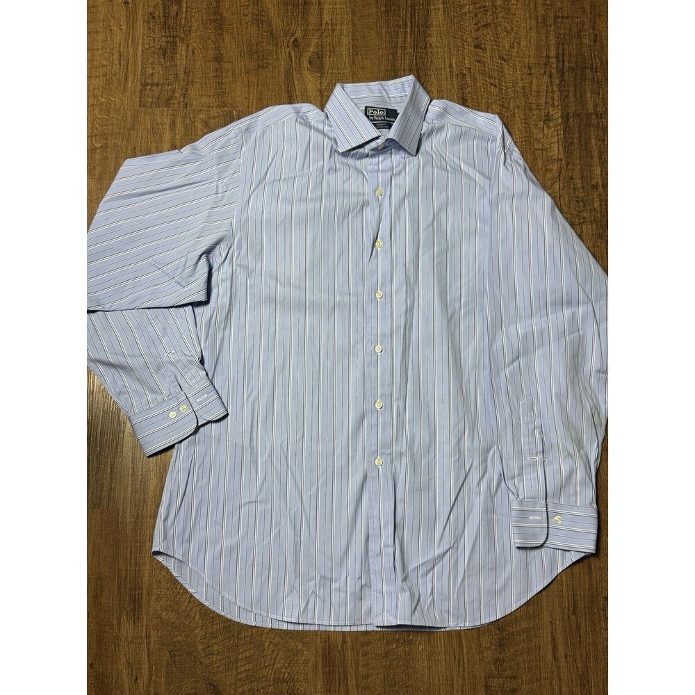 Vintage Polo Ralph Lauren Blue Striped Regent Fit French Cuff Shirt 17.5 34/35